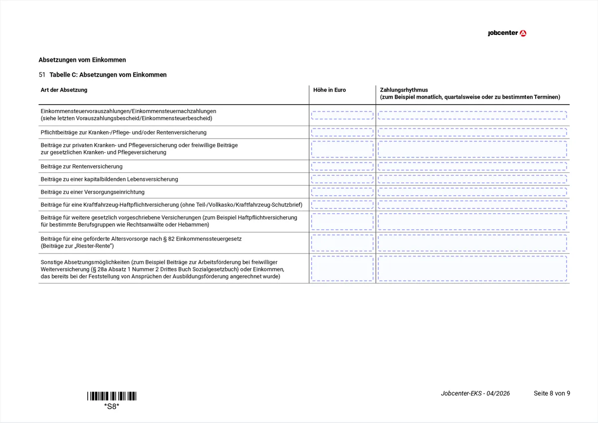 Anlage EKS page 8: table C with the deductions from income, item 51